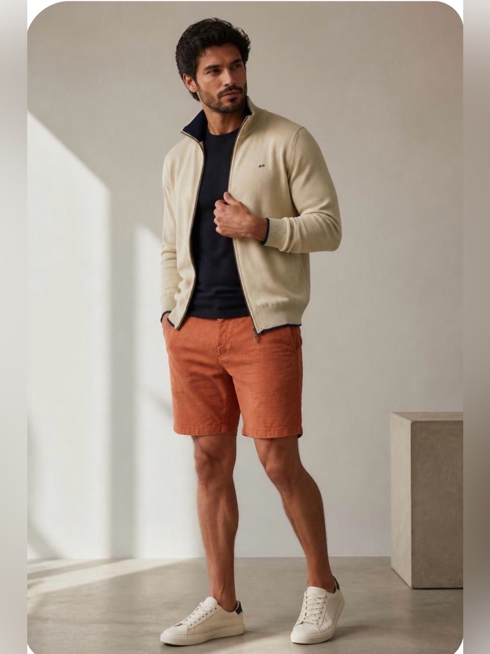 Men's Orange Flat Front Shorts